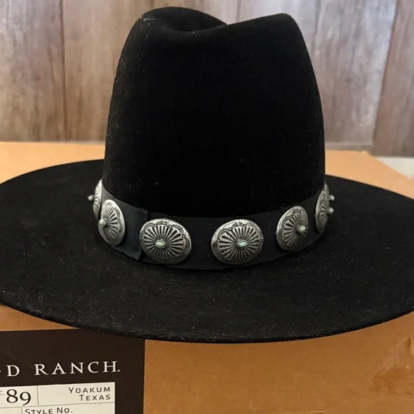 Double D Ranch Badlands rancher hat turquoise silver concho black - Picture 7 of 10